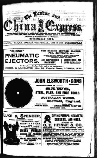 cover page of London and China Express published on June 18, 1915