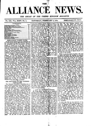 cover page of Alliance News published on February 2, 1878