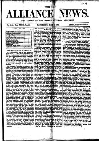 cover page of Alliance News published on May 4, 1878