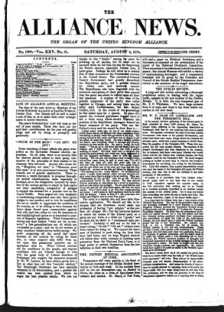 cover page of Alliance News published on August 2, 1879