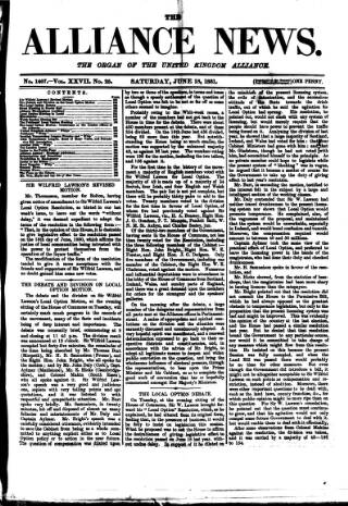 cover page of Alliance News published on June 18, 1881