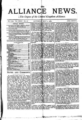 cover page of Alliance News published on May 2, 1885