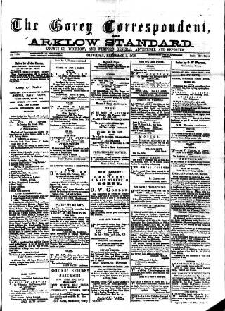 cover page of Gorey Correspondent published on February 2, 1878