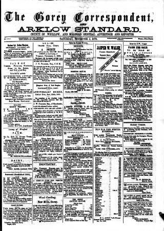 cover page of Gorey Correspondent published on November 2, 1878