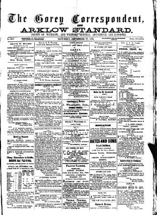 cover page of Gorey Correspondent published on September 17, 1881