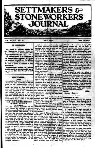 cover page of Settmakers' and Stoneworkers' Journal published on May 1, 1930