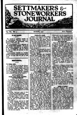 cover page of Settmakers' and Stoneworkers' Journal published on August 1, 1930