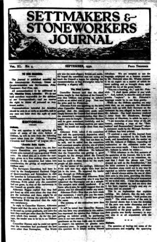 cover page of Settmakers' and Stoneworkers' Journal published on September 1, 1930