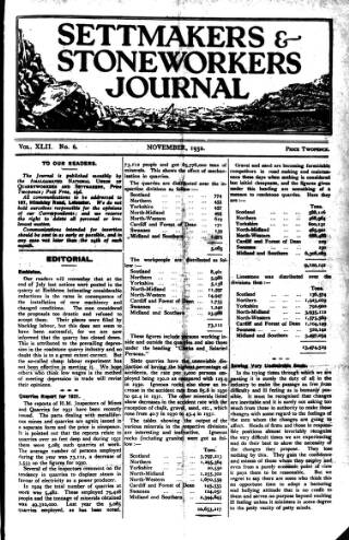 cover page of Settmakers' and Stoneworkers' Journal published on November 1, 1932