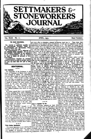cover page of Settmakers' and Stoneworkers' Journal published on April 1, 1933