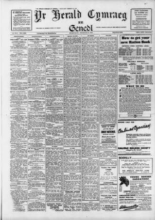 cover page of Herald Cymraeg published on June 18, 1945