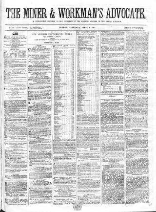 cover page of British Miner and General Newsman published on April 2, 1864