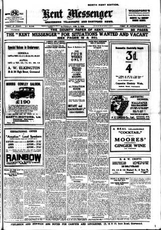 cover page of Kent Messenger & Gravesend Telegraph published on February 2, 1929