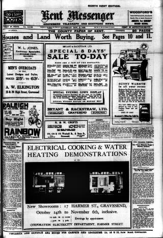 cover page of Kent Messenger & Gravesend Telegraph published on November 2, 1929
