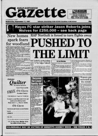 cover page of Ruislip & Northwood Gazette published on September 17, 1997