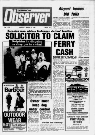 cover page of Dunmow Observer published on March 19, 1987