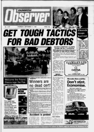 cover page of Dunmow Observer published on September 17, 1987