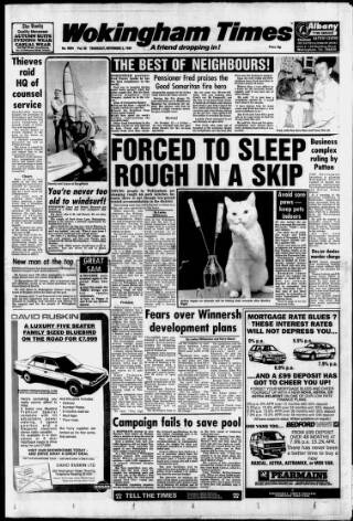 cover page of Wokingham Times published on November 2, 1989
