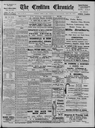 cover page of Crediton Gazette published on August 2, 1913