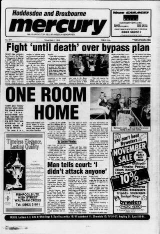 cover page of Hoddesdon and Broxbourne Mercury published on November 2, 1990