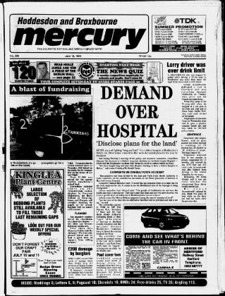 cover page of Hoddesdon and Broxbourne Mercury published on June 18, 1993