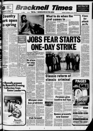 cover page of Bracknell Times published on November 2, 1978