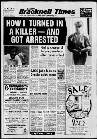 cover page of Bracknell Times published on August 2, 1990