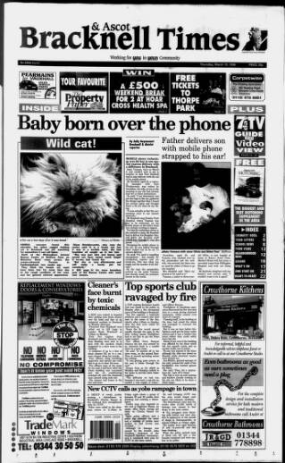 cover page of Bracknell Times published on March 19, 1998