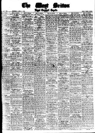 cover page of West Briton and Cornwall Advertiser published on April 5, 1956