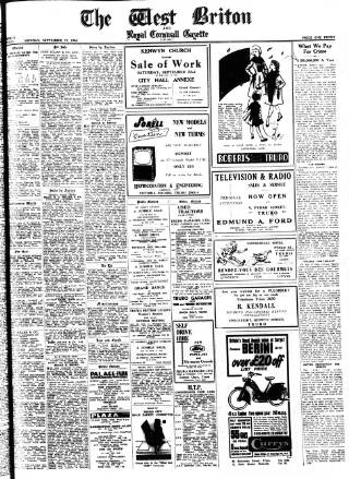 cover page of West Briton and Cornwall Advertiser published on September 17, 1956