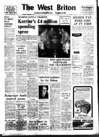 cover page of West Briton and Cornwall Advertiser published on November 2, 1972