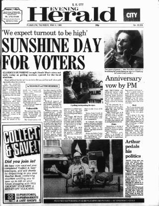 cover page of Western Evening Herald published on May 4, 1989