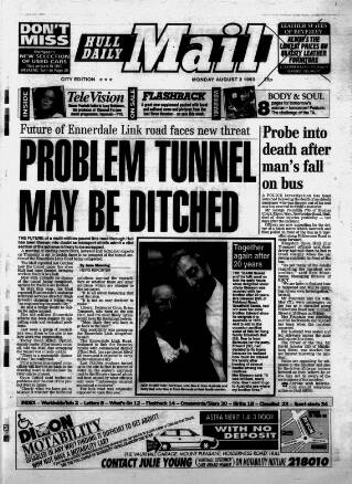 cover page of Hull Daily Mail published on August 2, 1993