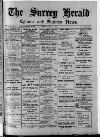 cover page of Surrey Herald published on August 2, 1912