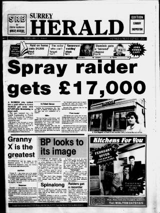 cover page of Sunbury & Shepperton Herald published on February 2, 1989