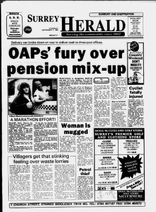 cover page of Sunbury & Shepperton Herald published on September 17, 1992