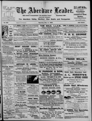 cover page of Aberdare Leader published on May 2, 1908