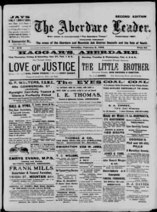 cover page of Aberdare Leader published on February 2, 1918