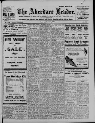 cover page of Aberdare Leader published on August 2, 1924