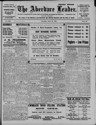 cover page of Aberdare Leader published on June 18, 1932