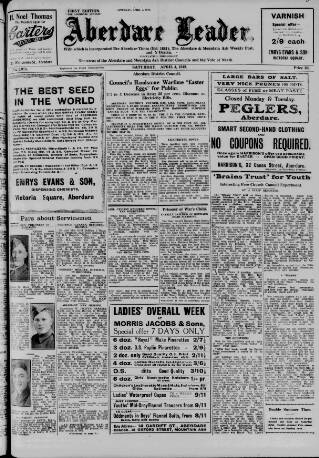 cover page of Aberdare Leader published on April 4, 1942