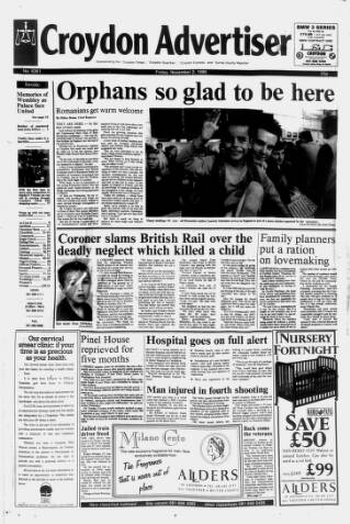 cover page of Croydon Advertiser and East Surrey Reporter published on November 2, 1990