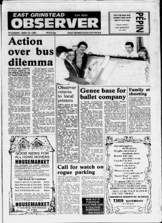 cover page of East Grinstead Observer published on June 18, 1981