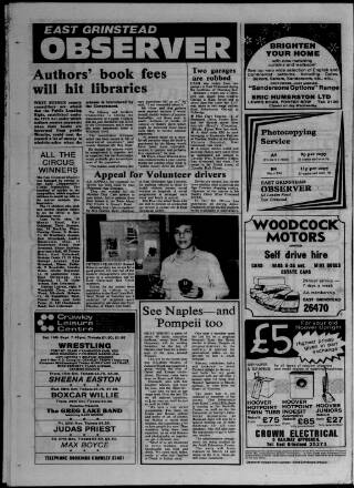 cover page of East Grinstead Observer published on September 17, 1981