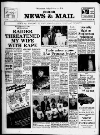 cover page of Esher News and Mail published on September 17, 1986