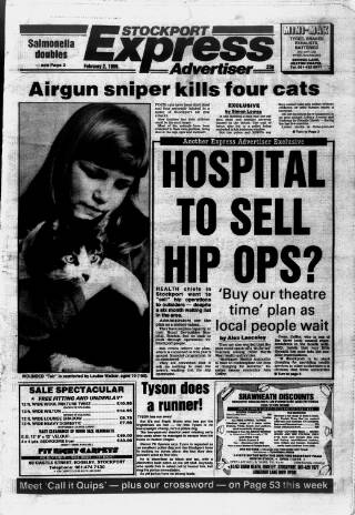 cover page of Stockport Express Advertiser published on February 2, 1989