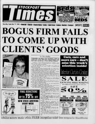 cover page of Stockport Times published on September 17, 1998