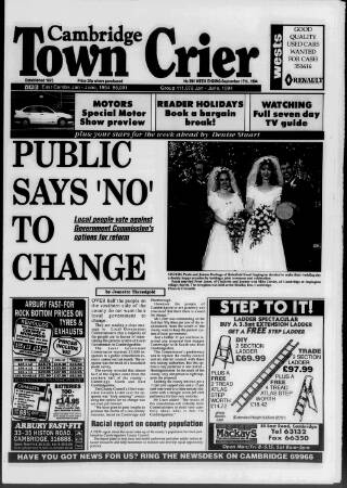 cover page of Cambridge Town Crier published on September 17, 1994