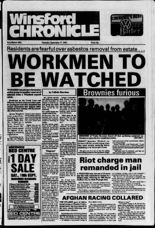 cover page of Winsford Chronicle published on September 17, 1987