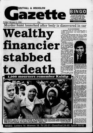 cover page of Southall Gazette published on February 2, 1990
